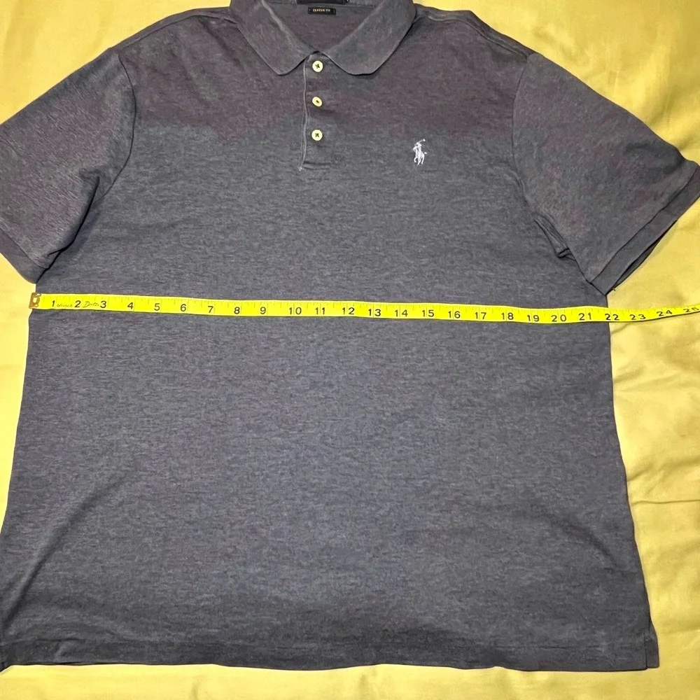 Polo Ralph Lauren Mens Classic Fit Cotton Polo Shirt Heathered Blue XL